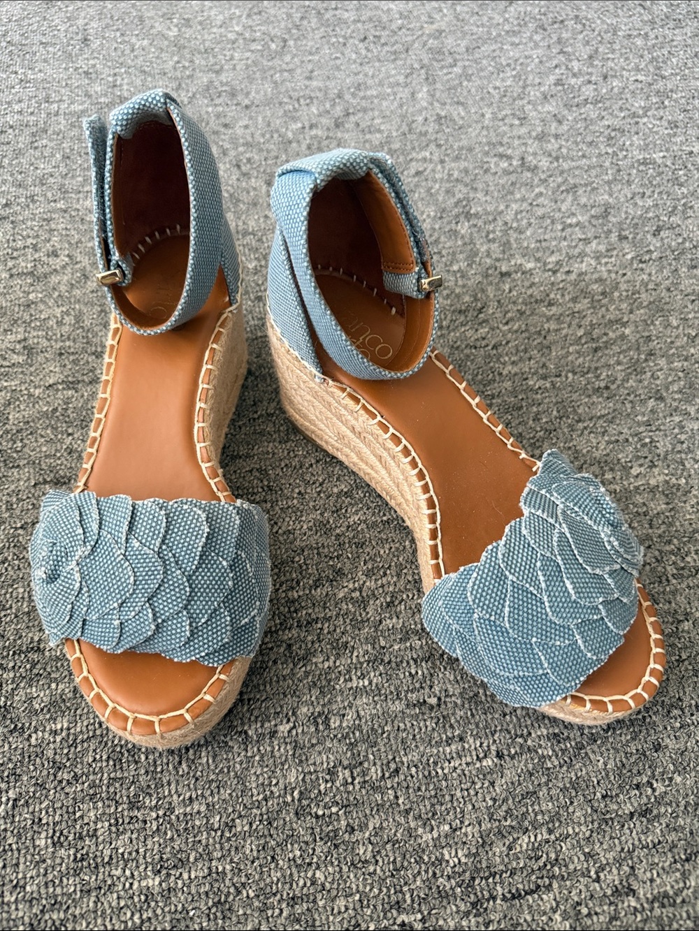 Franco Sarto Blue Textured Wedge Espadrille Sandals